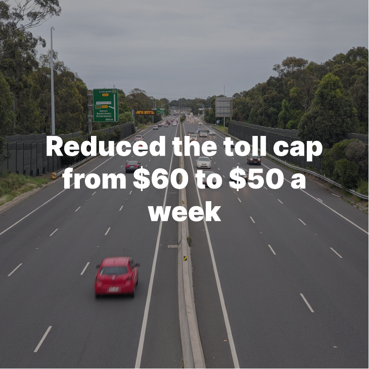 Reduced the toll cap from $60 to $50 a week