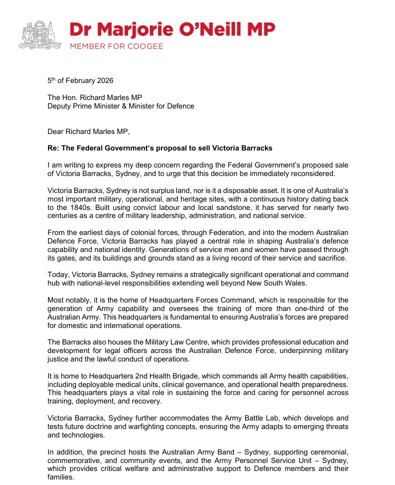 Part 1: Victoria Barracks Letter Written by Marjorie